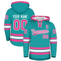 Aqua Pink Lace-Up Neck Hockey Hoodie 1