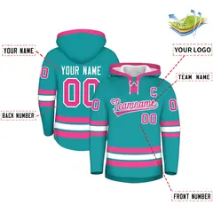 Aqua Pink Lace-Up Neck Hockey Hoodie 2