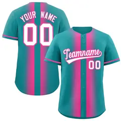 Aqua Pink Lapel Gradient Fashion Baseball Jersey 1