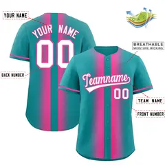 Aqua Pink Lapel Gradient Fashion Baseball Jersey 2