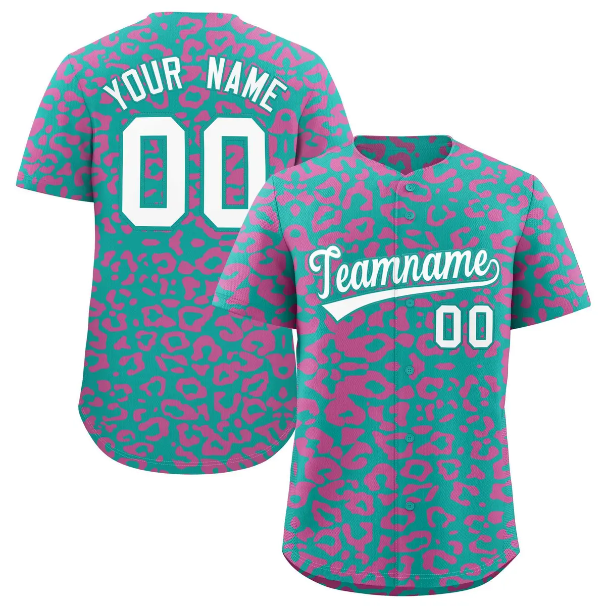 Aqua Pink Leopard Print Baseball Jersey