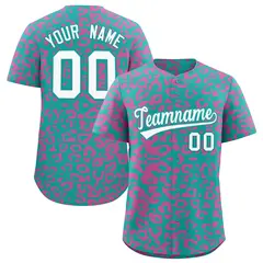Aqua Pink Leopard Print Baseball Jersey 1