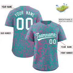 Aqua Pink Leopard Print Baseball Jersey 2
