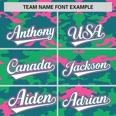 Aqua Pink-Light Green Camo Full-Zip Letterman Bomber Jacket 3