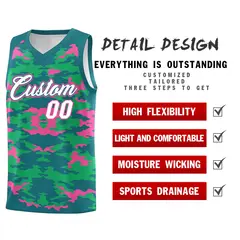 Aqua Pink-Light Green Camo Team Basketball Jersey 2