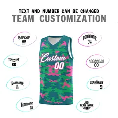 Aqua Pink-Light Green Camo Team Basketball Jersey 4