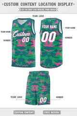 Aqua Pink-Light Green Camo Team Basketball Jersey 5