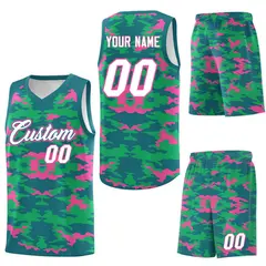 Aqua Pink-Light Green Camo Team Basketball Jersey 6