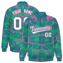 Aqua Pink-Light Green Camo Varsity Letterman Jacket