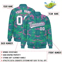 Aqua Pink-Light Green Camo Varsity Letterman Jacket 2