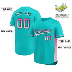 Aqua Pink-Lt Pink Gradient Side Baseball Jersey 2