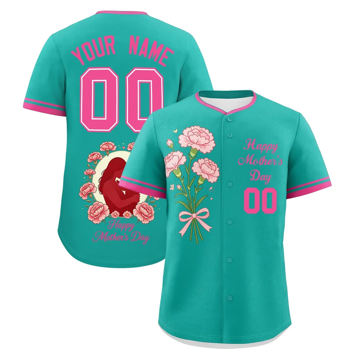 Aqua Pink Mother's Day Baseball Jersey