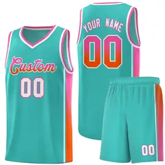 Aqua Pink-Orange Gradient Fashion Basketball Jersey