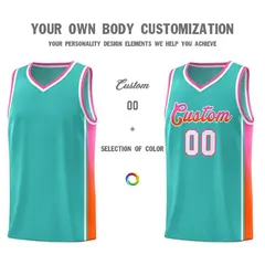 Aqua Pink-Orange Gradient Fashion Basketball Jersey 3