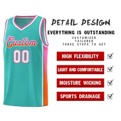 Aqua Pink-Orange Gradient Fashion Basketball Jersey 5