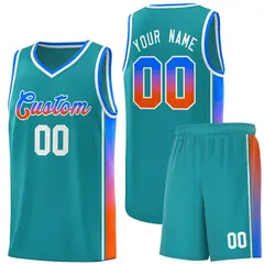 Aqua Pink-Orange Gradient Fashion Basketball Jersey 1