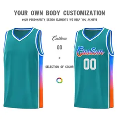 Aqua Pink-Orange Gradient Fashion Basketball Jersey 3