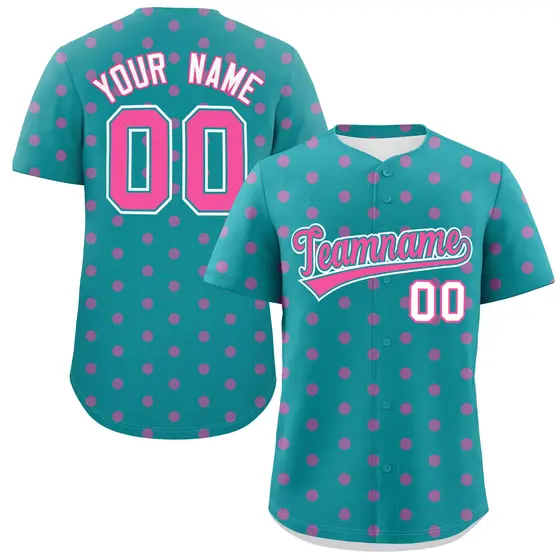 Aqua Pink Polka Dot Graffiti Authentic Baseball Jersey