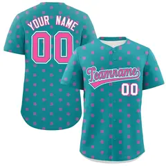 Aqua Pink Polka Dot Graffiti Authentic Baseball Jersey 1