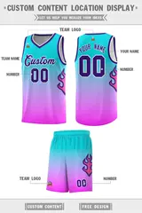 Aqua Pink-Purple Flame Gradient Fashion Basketball Jersey 2