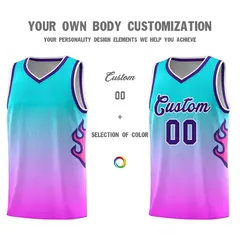 Aqua Pink-Purple Flame Gradient Fashion Basketball Jersey 3