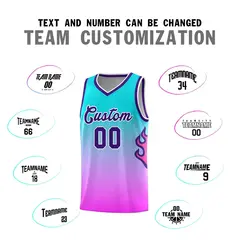 Aqua Pink-Purple Flame Gradient Fashion Basketball Jersey 4