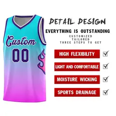 Aqua Pink-Purple Flame Gradient Fashion Basketball Jersey 5