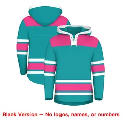 Aqua Pink Raglan Lace-Up Neck Hockey Hoodie Jersey 7
