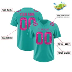 Aqua Pink Sequin Lettering Breathable Football Jersey 2