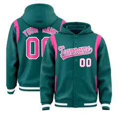 Aqua Pink Shoulder Color Block Varsity Letterman Jacket Hoodie 1