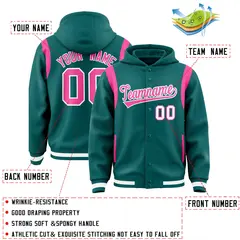 Aqua Pink Shoulder Color Block Varsity Letterman Jacket Hoodie 4