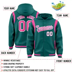 Aqua Pink Shoulder Color Block Varsity Letterman Jacket Hoodie 4