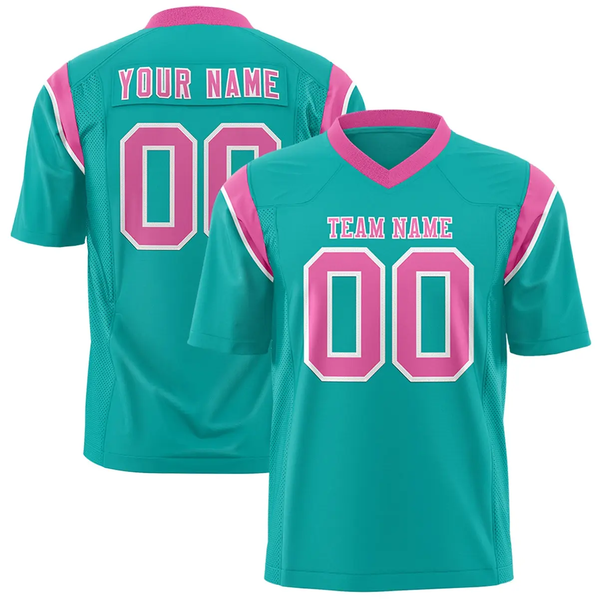 Aqua Pink Shoulder Cut Two-Tone Flag Football Jersey