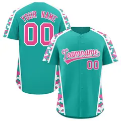 Aqua Pink Side Camo Baseball Jersey 1