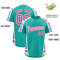 Aqua Pink Side Camo Baseball Jersey 2