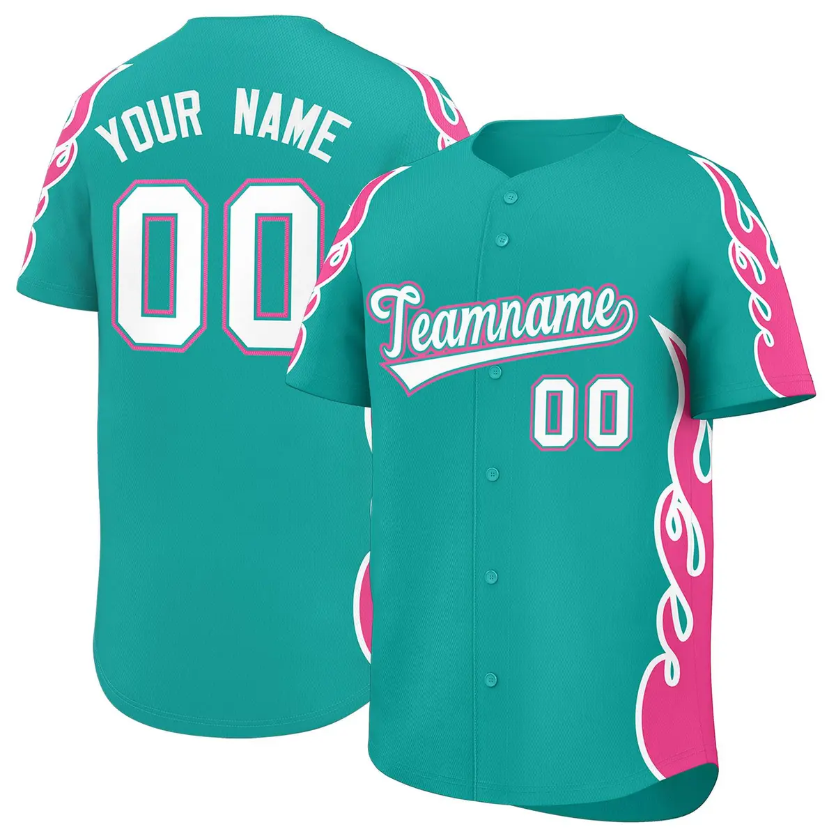 Aqua Pink Side Flame Outline Basketball Jersey