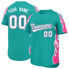 Aqua Pink Side Flame Outline Basketball Jersey 1
