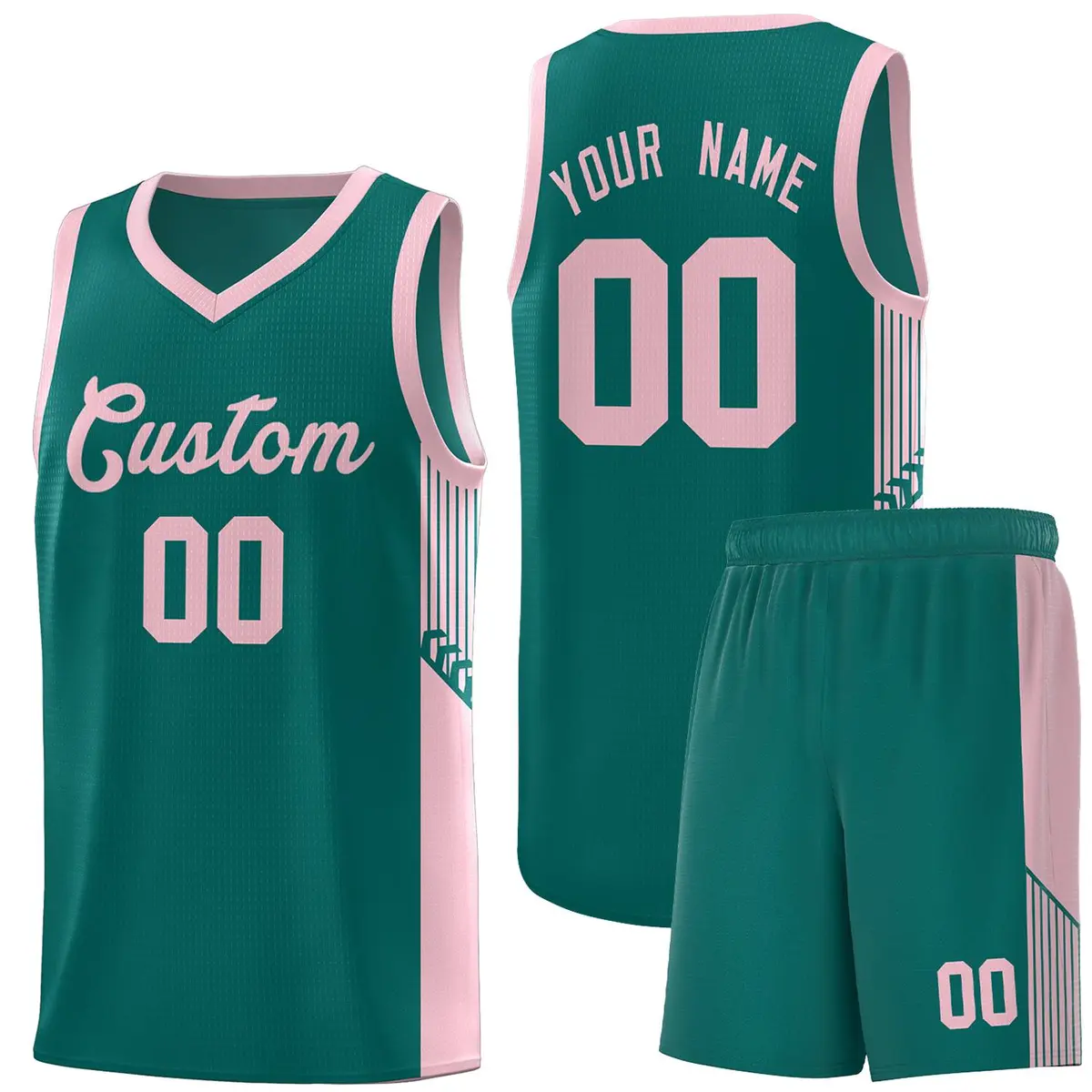 Aqua Pink Side Stripe Sports Basketball Jersey