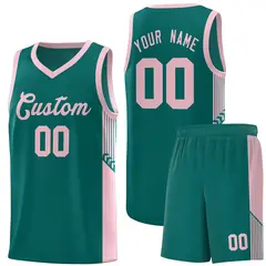 Aqua Pink Side Stripe Sports Basketball Jersey 1