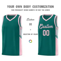 Aqua Pink Side Stripe Sports Basketball Jersey 3