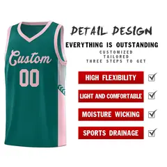 Aqua Pink Side Stripe Sports Basketball Jersey 5