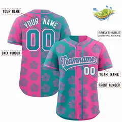 Aqua Pink Split Flower Graffiti Authentic Baseball Jersey 2