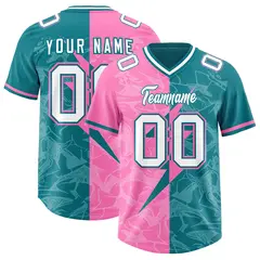 Aqua Pink Split Lightning Pattern Football Jersey