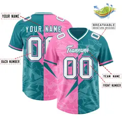 Aqua Pink Split Lightning Pattern Football Jersey 2