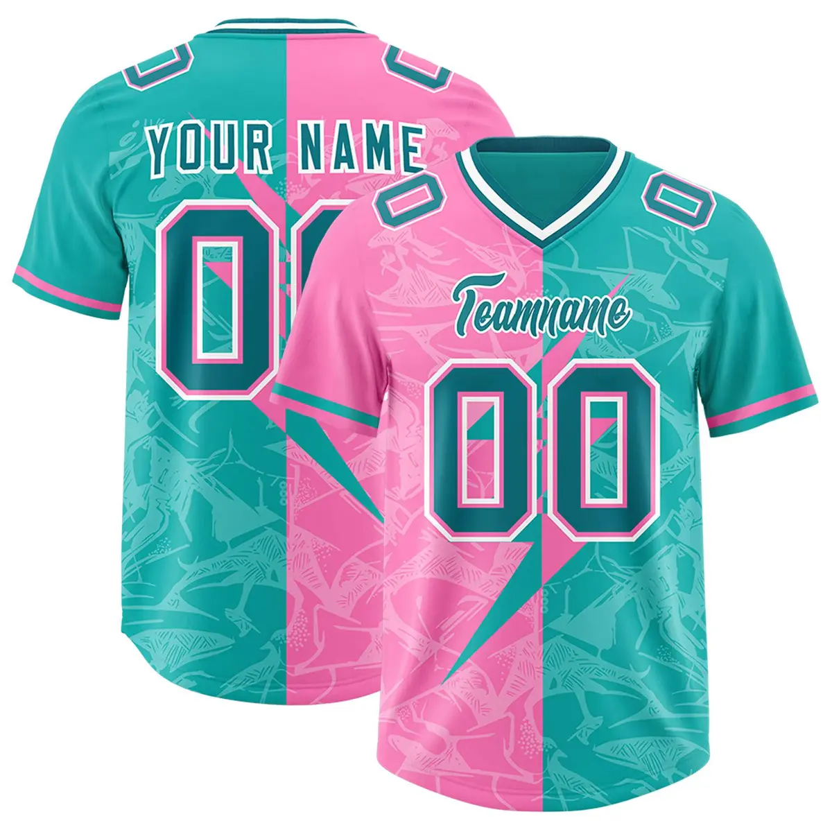 Aqua Pink Split Lightning Pattern Football Jersey
