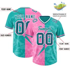 Aqua Pink Split Lightning Pattern Football Jersey 2