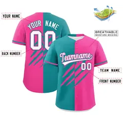 Aqua Pink Split Tiger Claw Scratch Baseball Jersey 2