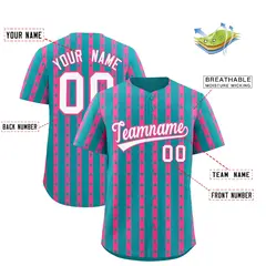 Aqua Pink Star Pattern Thick Stripes Baseball Jersey 2