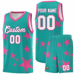 Aqua Pink Star Print Graffiti Basketball Jersey Sets 1