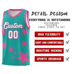 Aqua Pink Star Print Graffiti Basketball Jersey Sets 2